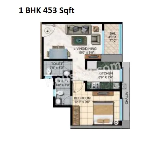 Sanghvi S3 Skyrise Unit plan - 453 sq.ft.