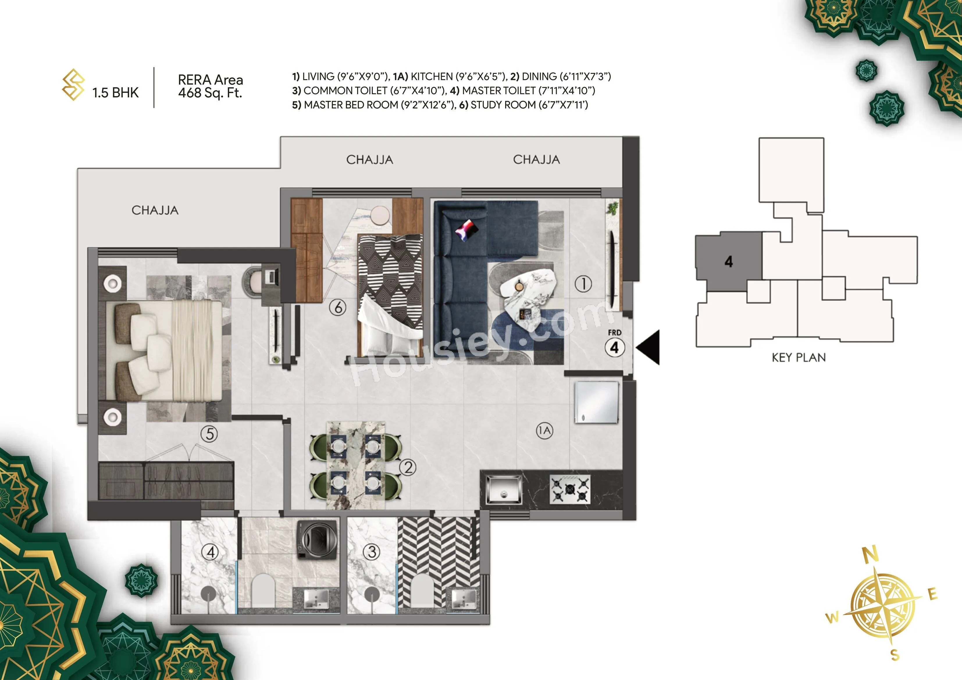 Sanghvi Sapphire Unit plan - 468 sq.ft.