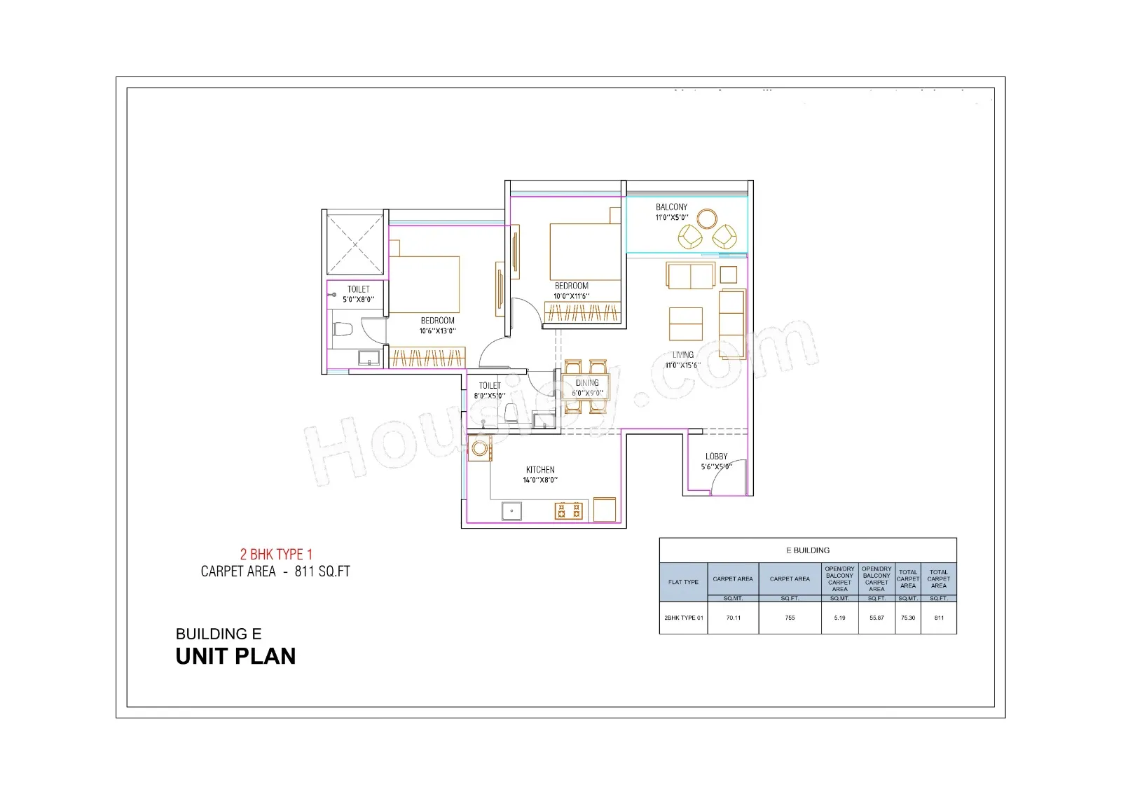 Saniket WYCE Exclucity Unit plan - 811 sq.ft.
