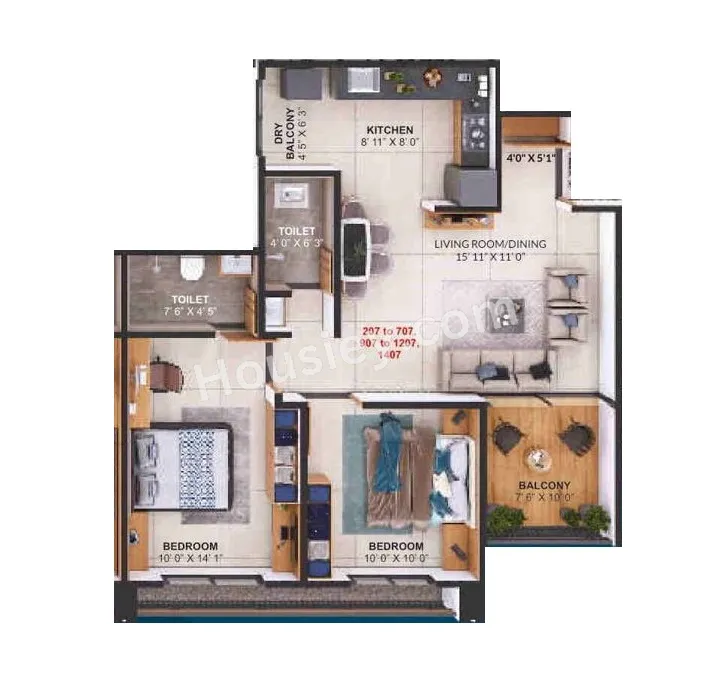 Sankalp Alyssum Unit plan - 721 sq.ft.