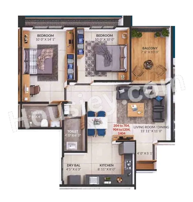 Sankalp Alyssum Unit plan - 722 sq.ft.