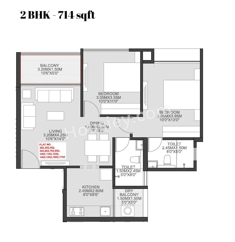 Sankla East World Unit plan - 714 sq.ft.