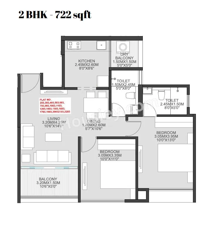 Sankla East World Unit plan - 722 sq.ft.