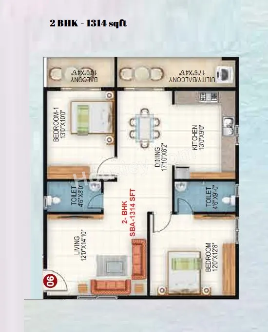 Sapthagiri Sandalwoods Unit plan - 985 sq.ft.