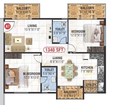 Saranya Swarovski Unit plan - 898 sq.ft.