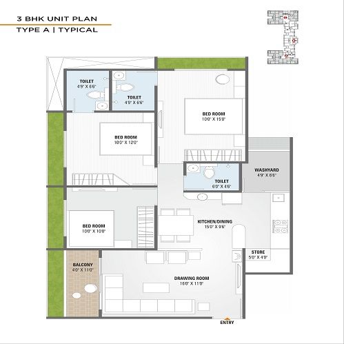 Sarva One26 Unit plan - 927 sq.ft.