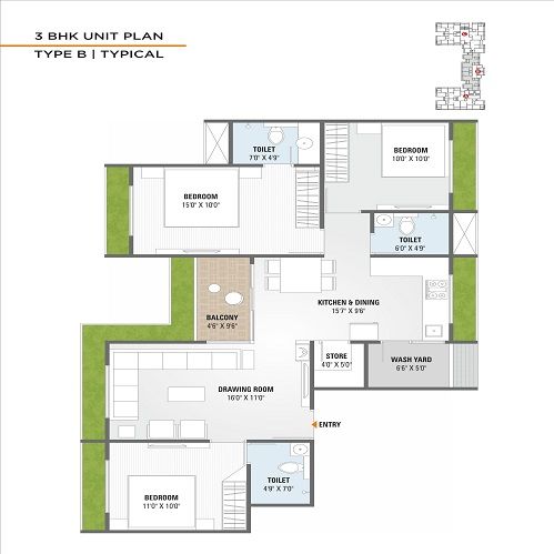 Sarva One26 Unit plan - 927 sq.ft.