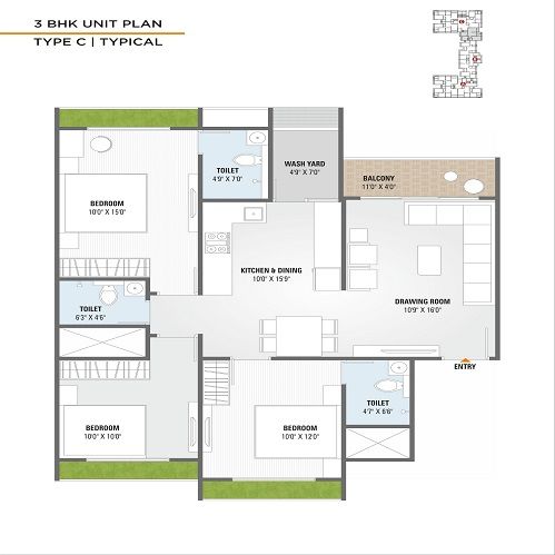 Sarva One26 Unit plan - 927 sq.ft.