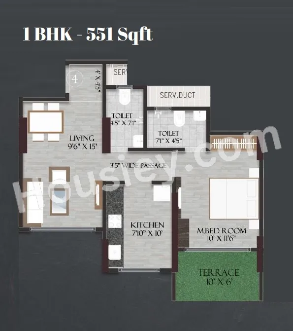 Sarvoday Symphony Unit plan - 551 sq.ft.