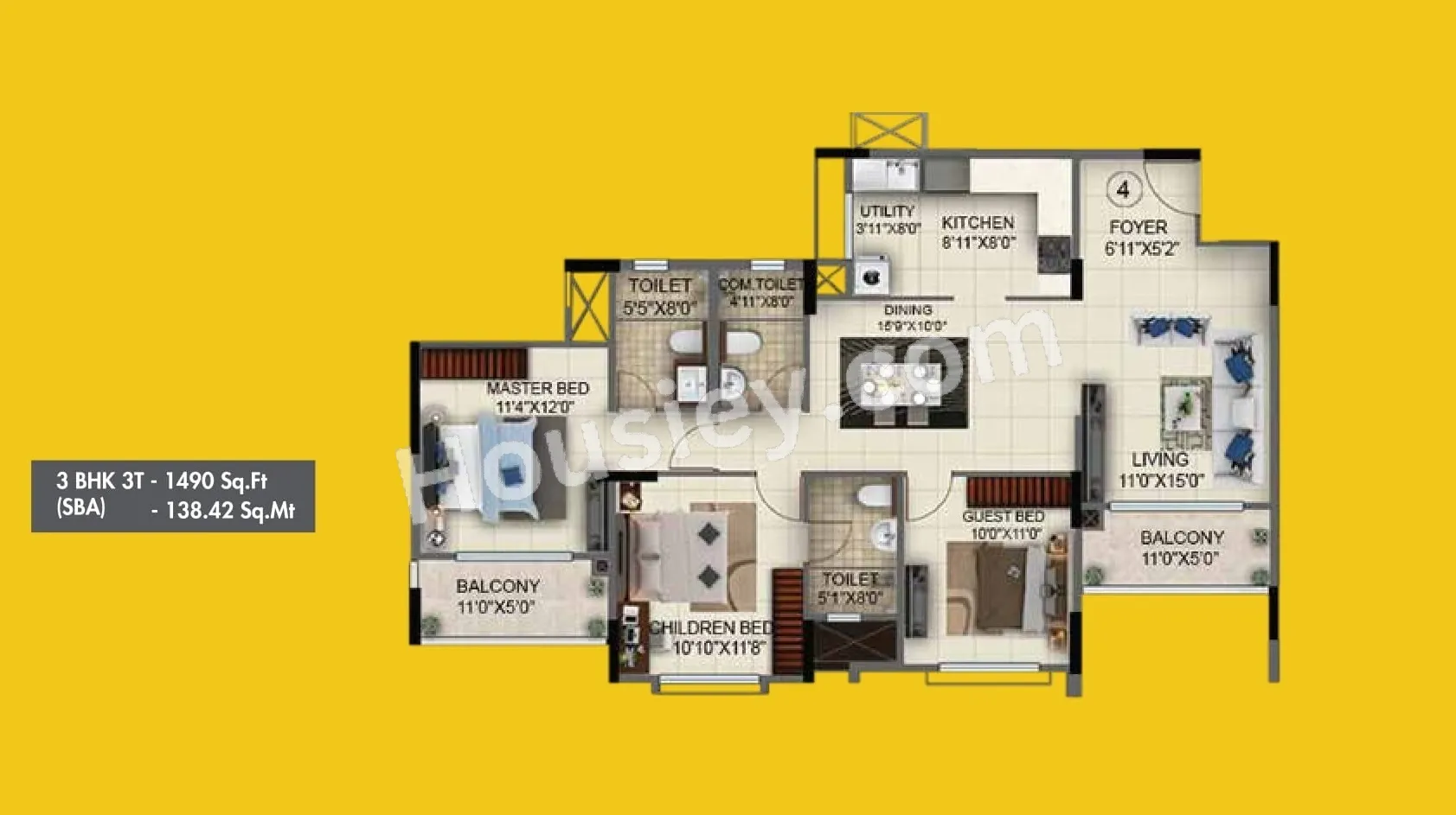 Sattva Anugraha Unit plan - 856 sq.ft.