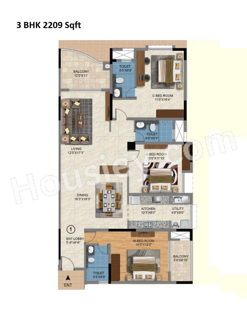 Sattva Aqua Vista Unit plan - 1476 sq.ft.