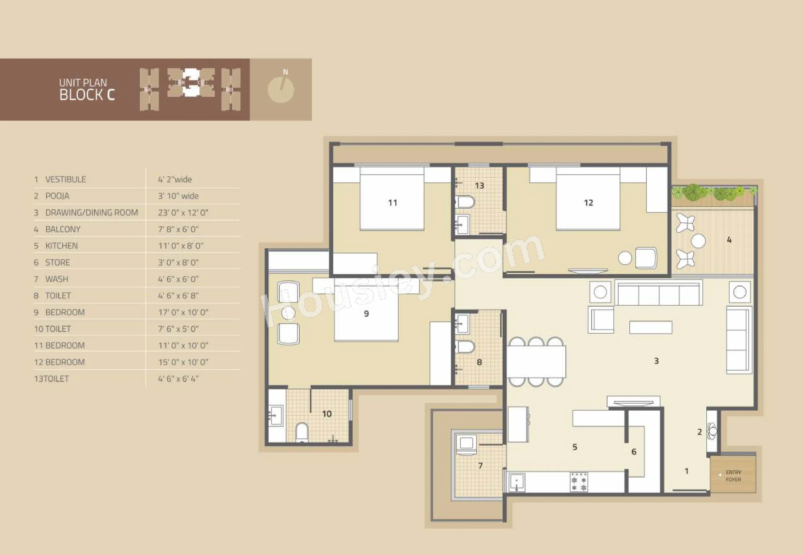 Sattva Exotica Unit plan - 1100 sq.ft.