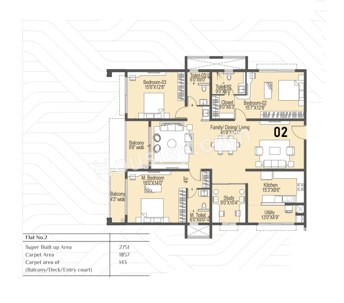 Sattva Lakeridge Unit plan - 1871 sq.ft.