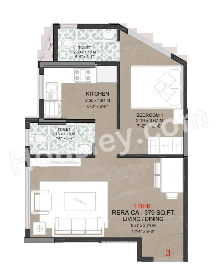 Sayba Arcadia Unit plan - 379 sq.ft.