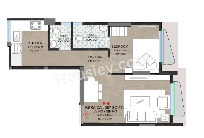 Sayba Arcadia Unit plan - 387 sq.ft.