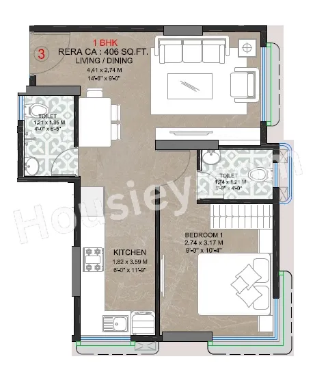 Sayba Arcadia Unit plan - 406 sq.ft.