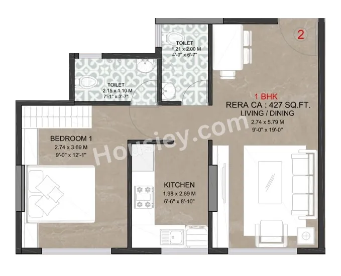 Sayba Arcadia Unit plan - 427 sq.ft.
