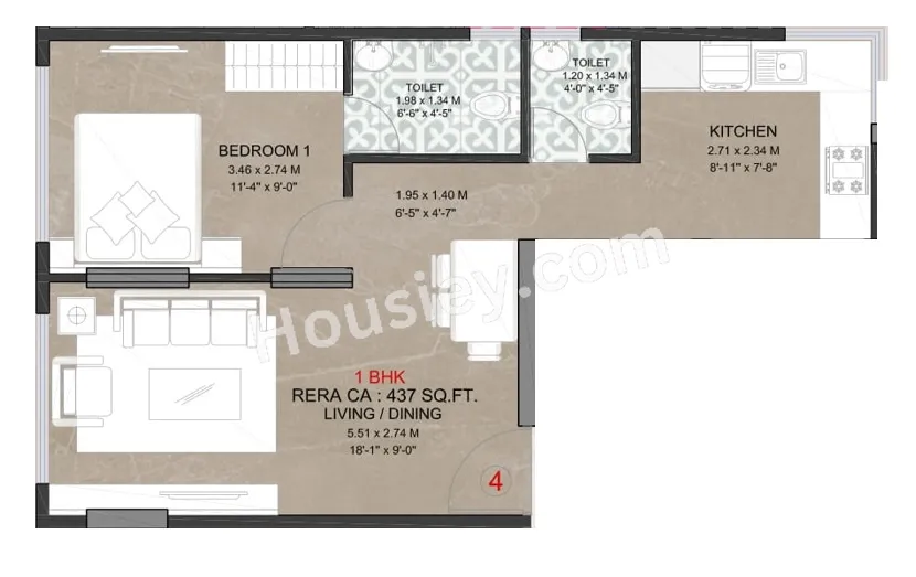 Sayba Arcadia Unit plan - 437 sq.ft.