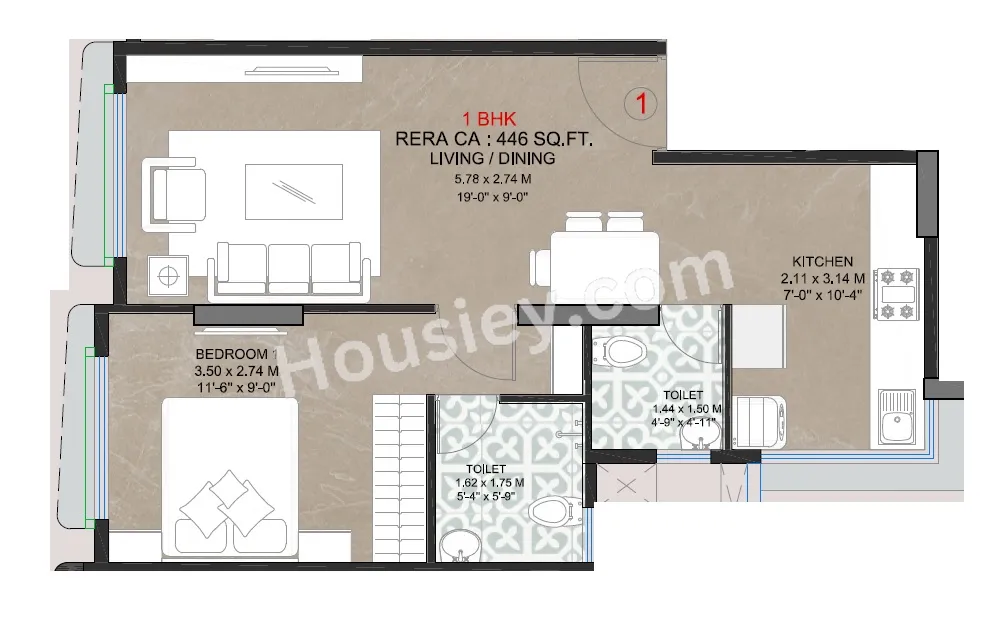 Sayba Arcadia Unit plan - 446 sq.ft.