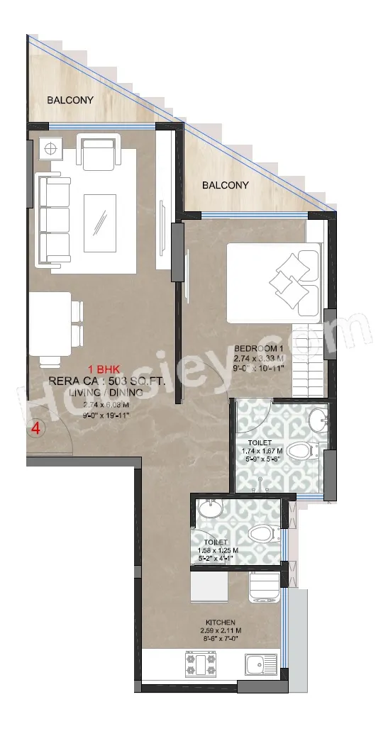 Sayba Arcadia Unit plan - 503 sq.ft.