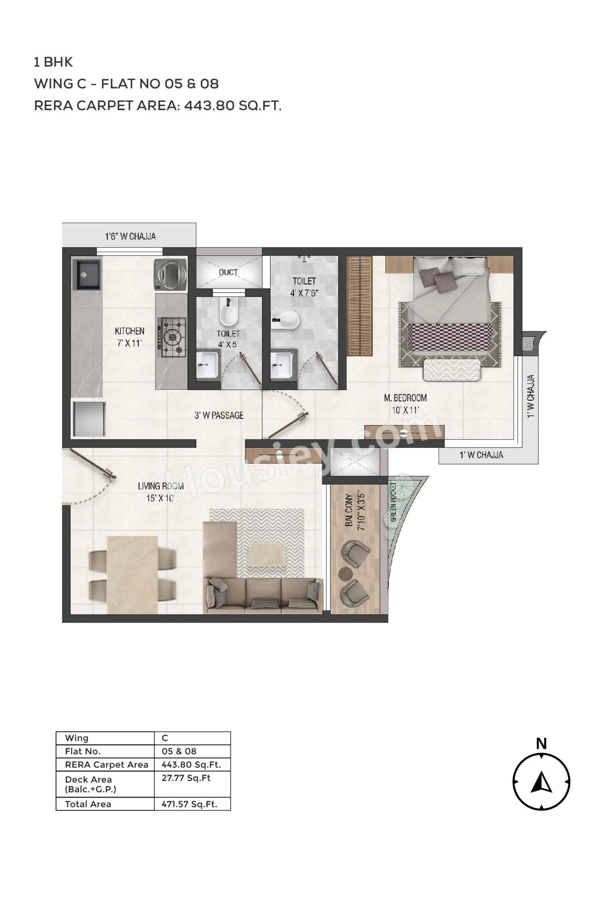 Sayba Olympia Unit plan - 472 sq.ft.