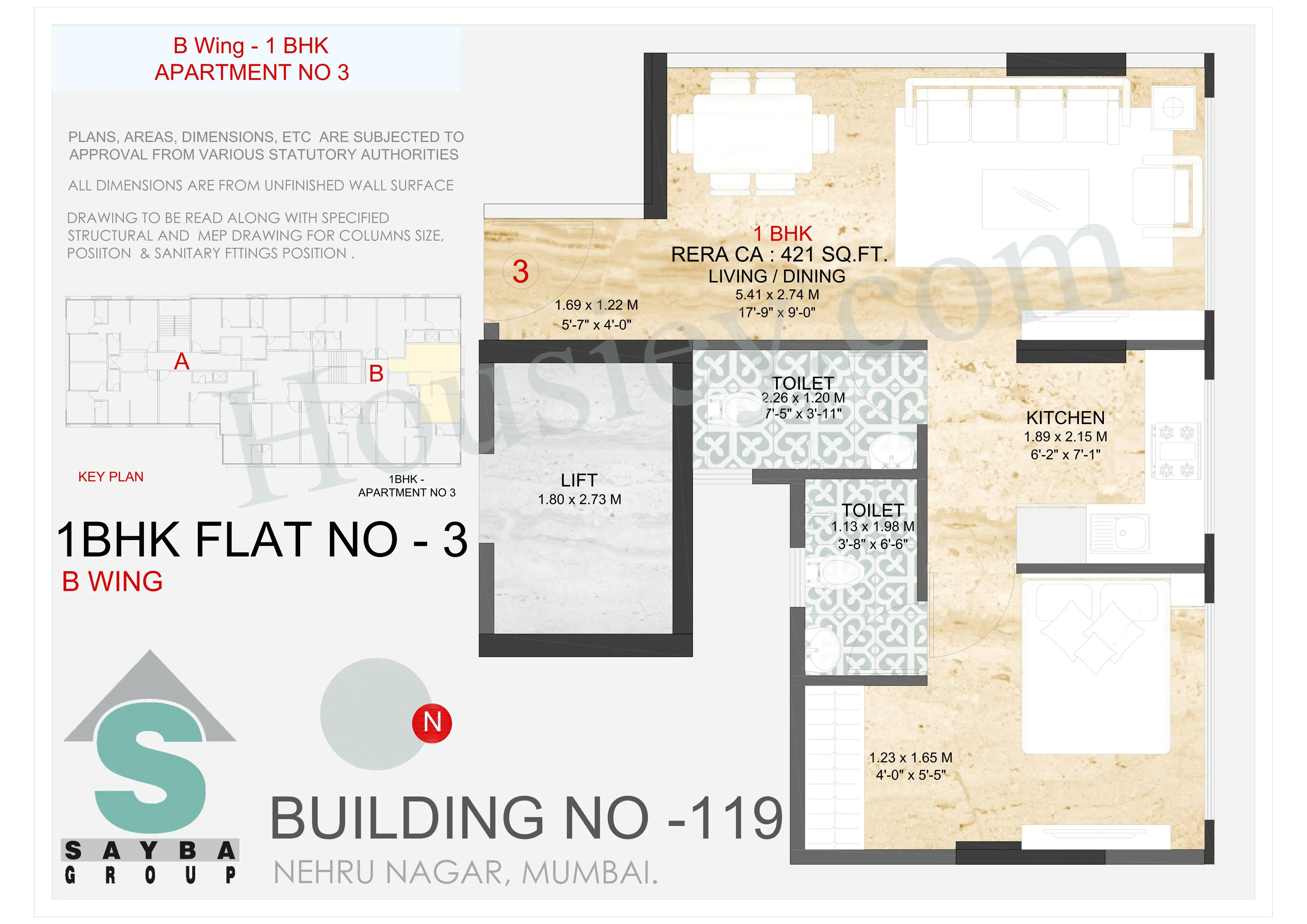 Sayba Residency Unit plan - 441 sq.ft.