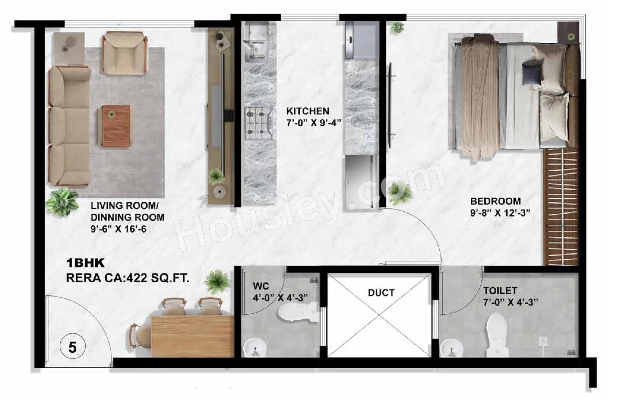 Sayba Tulip Unit plan - 422 sq.ft.
