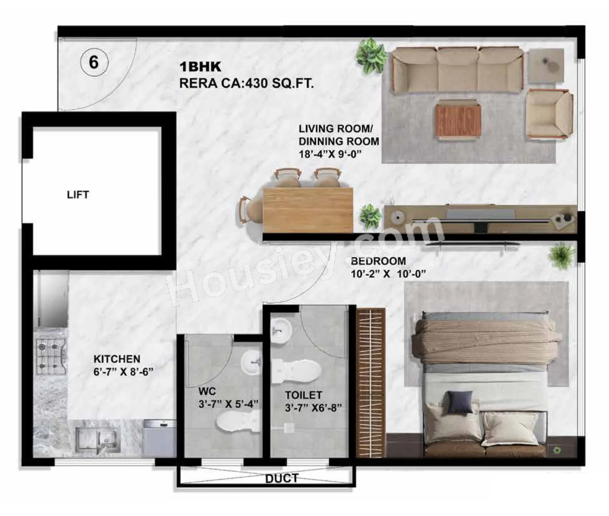 Sayba Tulip Unit plan - 430 sq.ft.