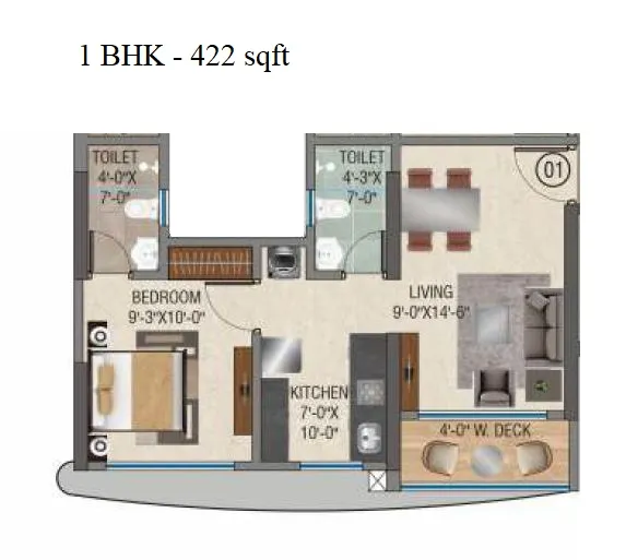 Sethia Marine View Unit plan - 422 sq.ft.