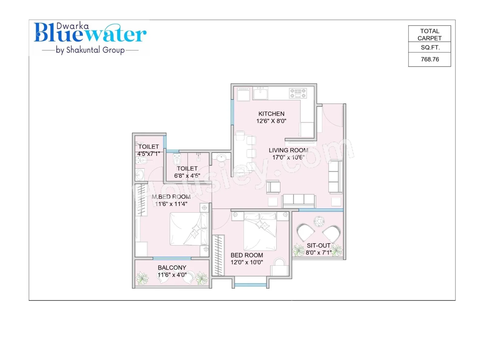 Shakuntal Dwarka Bluewater Unit plan - 794 sq.ft.