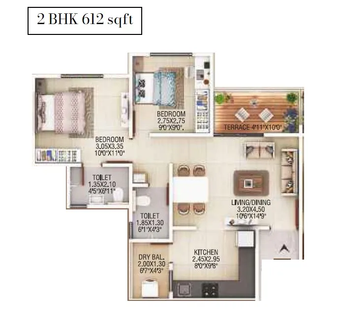 Shaligram Pavilia Unit plan - 612 sq.ft.