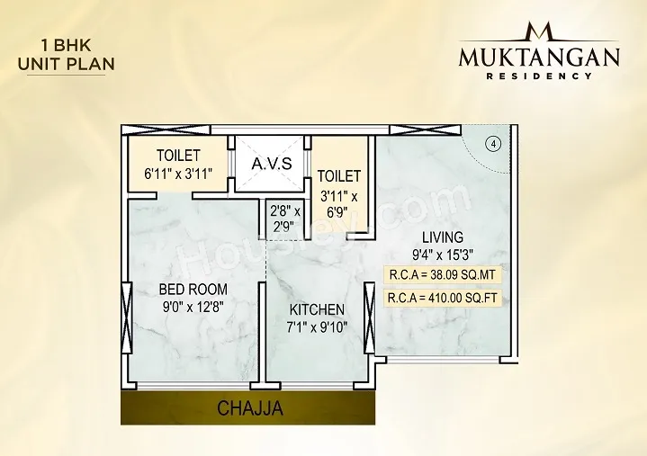Shantee Muktangan Residency Unit plan - 410 sq.ft.