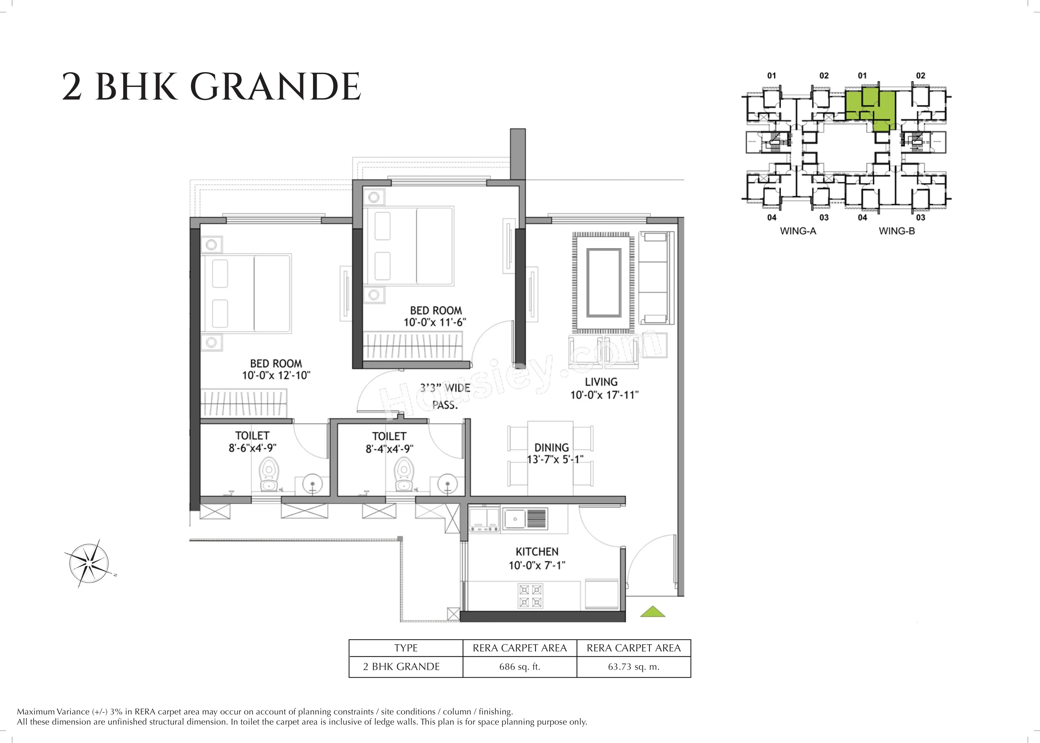 Shapoorji BKC 28 Unit plan - 686 sq.ft.
