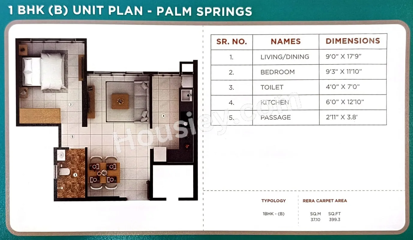 Shapoorji Joyville Unit plan - 399 sq.ft.
