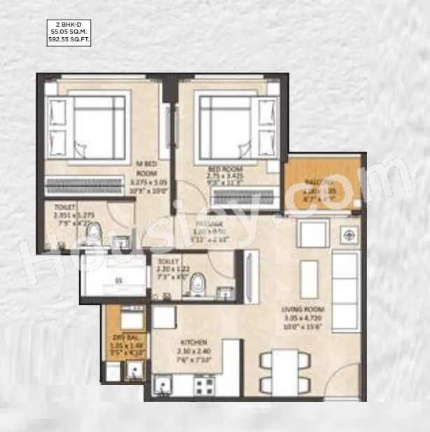 Shapoorji Joyville Celestia Unit plan - 593 sq.ft.