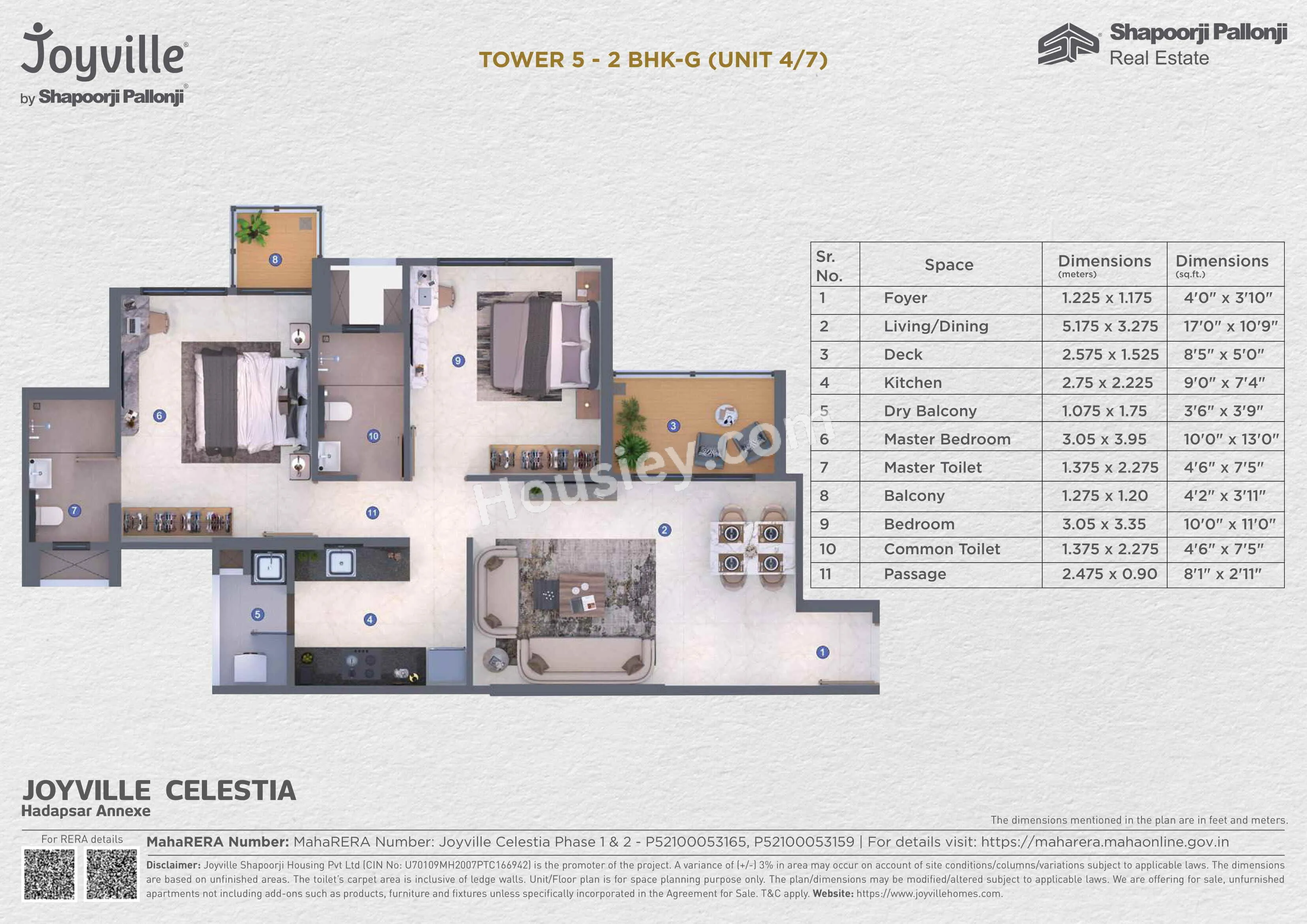Shapoorji Joyville Celestia Unit plan - 707 sq.ft.