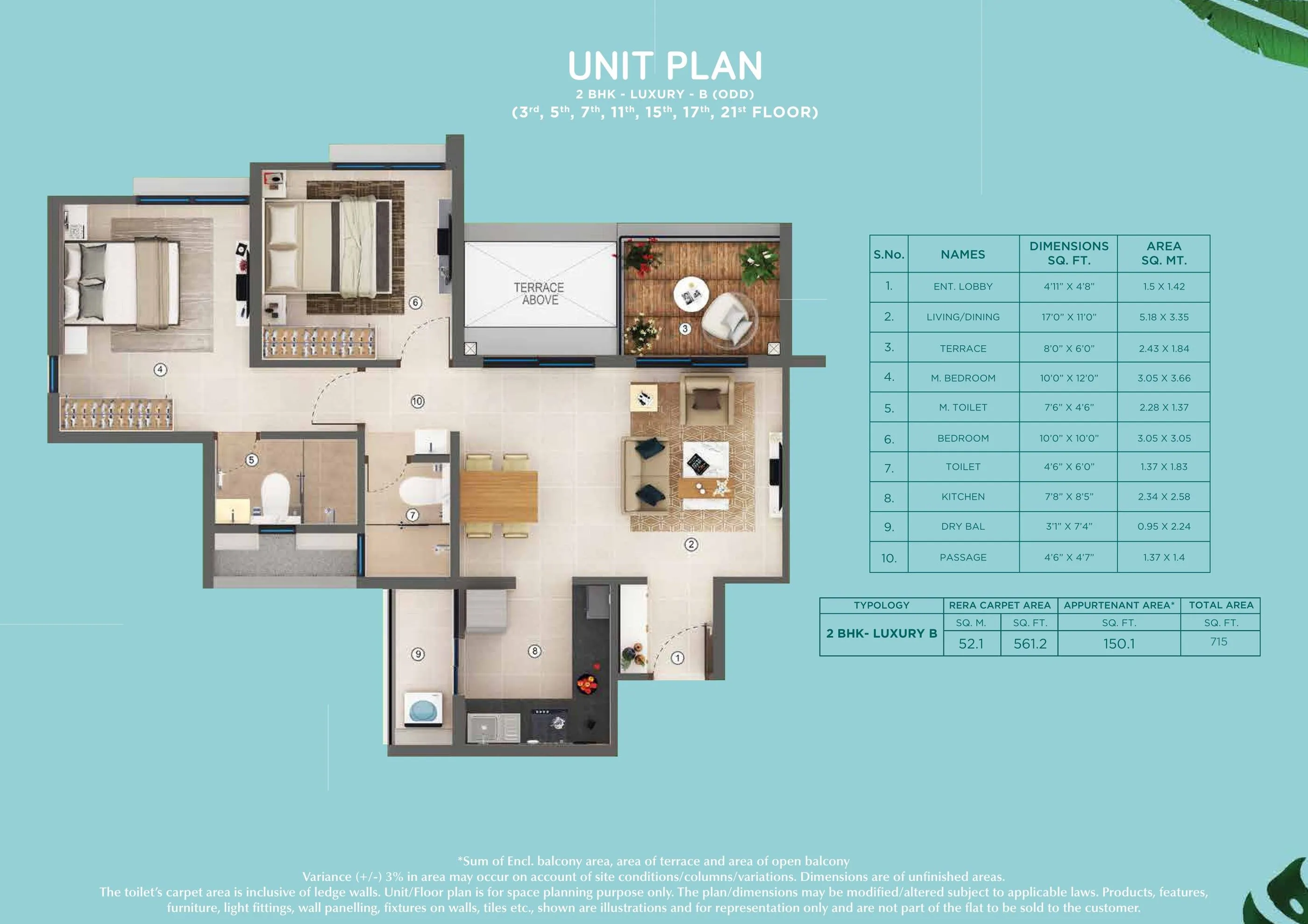 Shapoorji Helius Unit plan - 715 sq.ft.