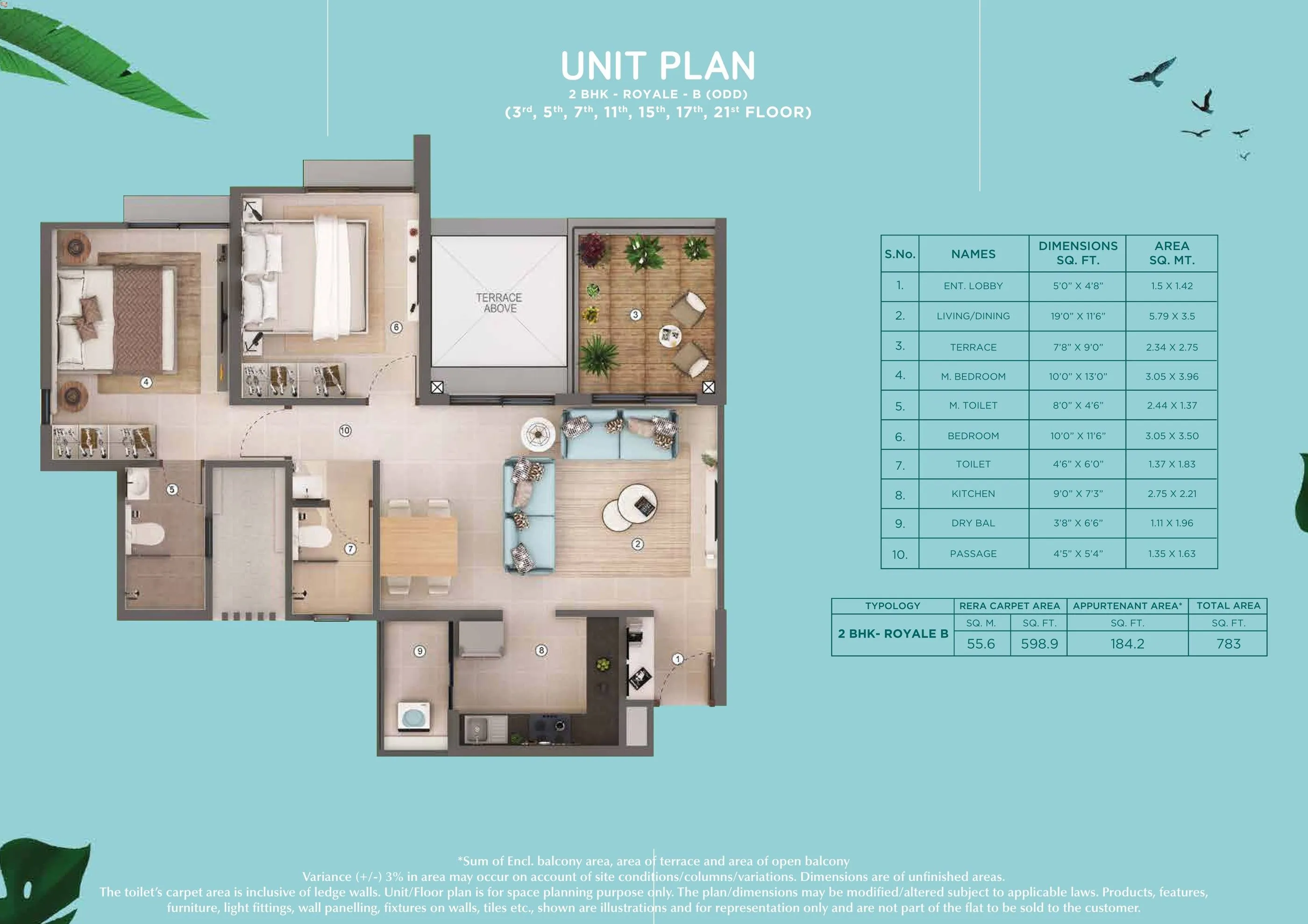 Shapoorji Helius Unit plan - 783 sq.ft.