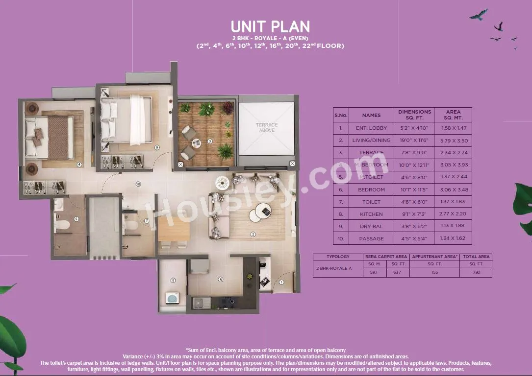 Shapoorji Helius Unit plan - 792 sq.ft.