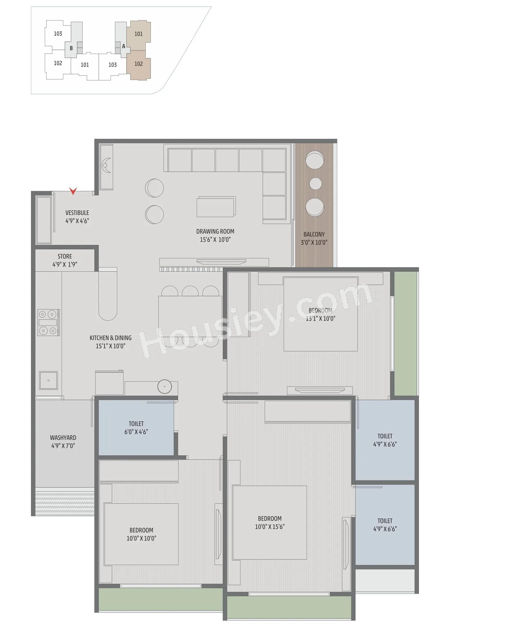 Unit plan - 968 sq.ft.