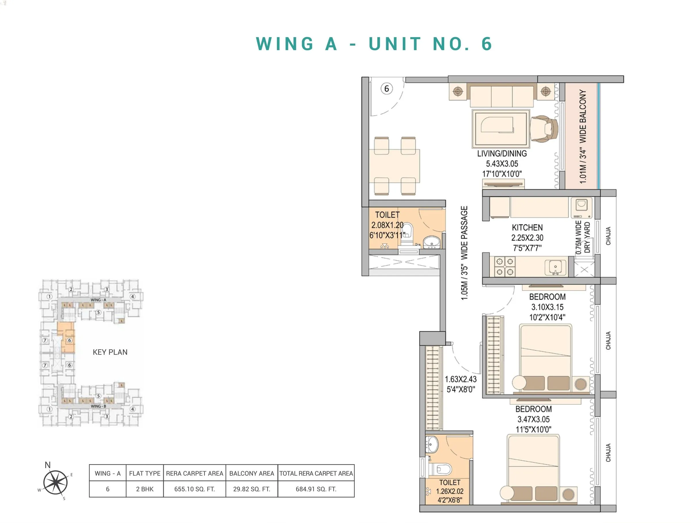 Sheth Vasant Blossom Unit plan - 684 sq.ft.