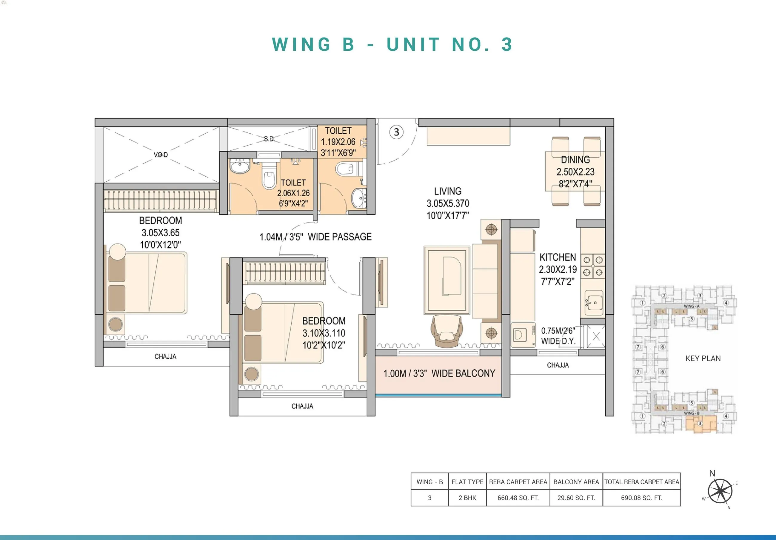 Sheth Vasant Blossom Unit plan - 690 sq.ft.