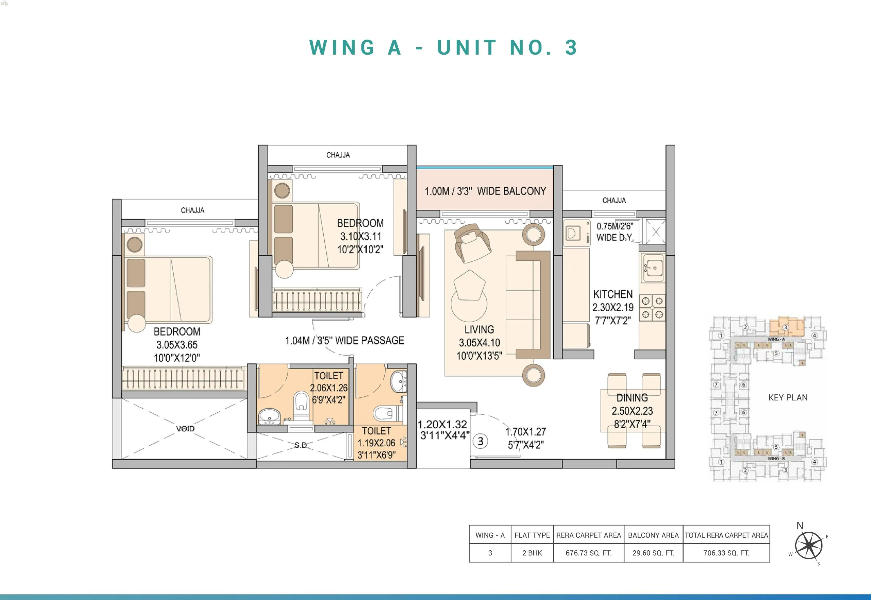 Sheth Vasant Blossom Unit plan - 706 sq.ft.