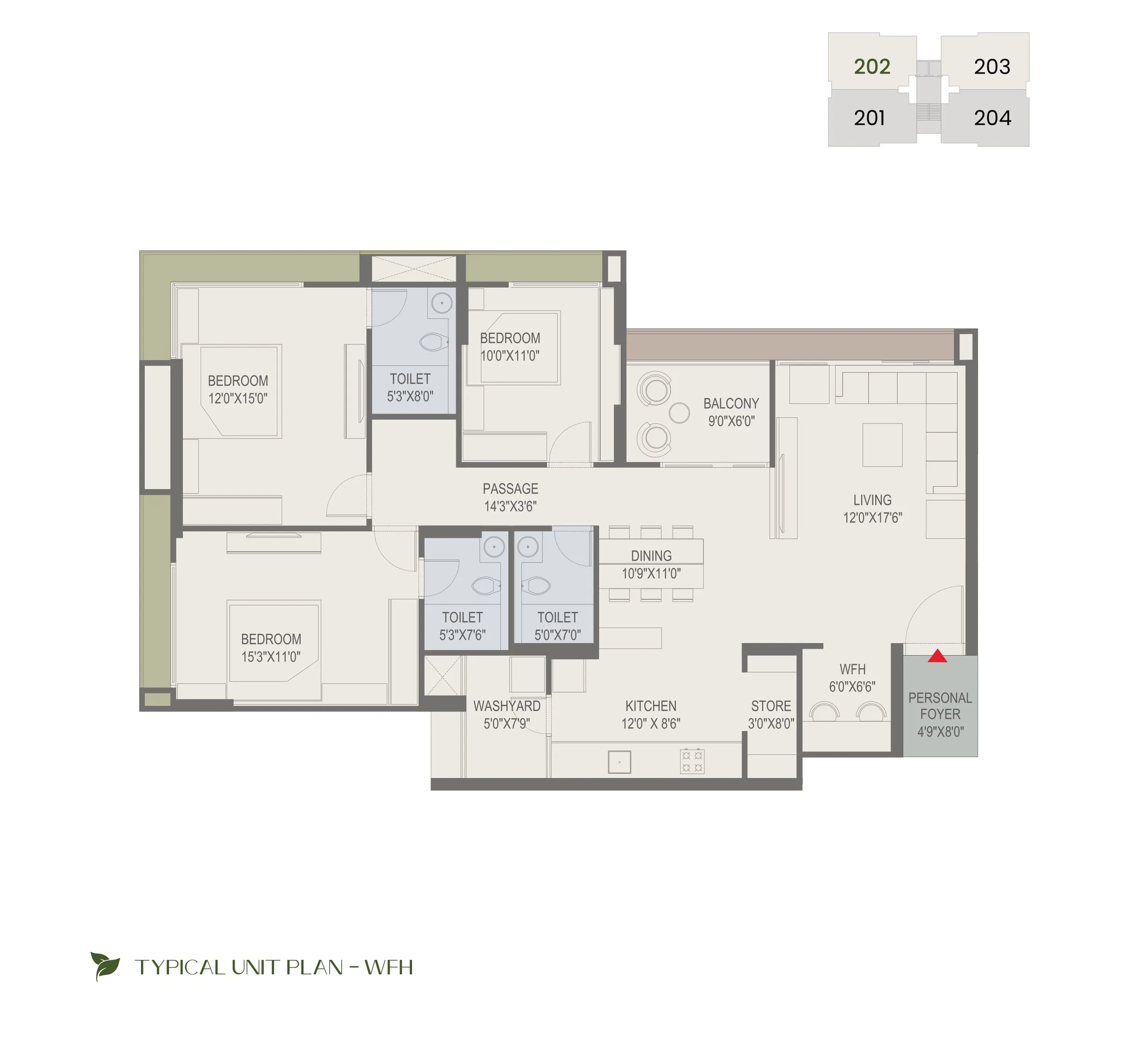 Shivalik Green View Unit plan - 1284 sq.ft.