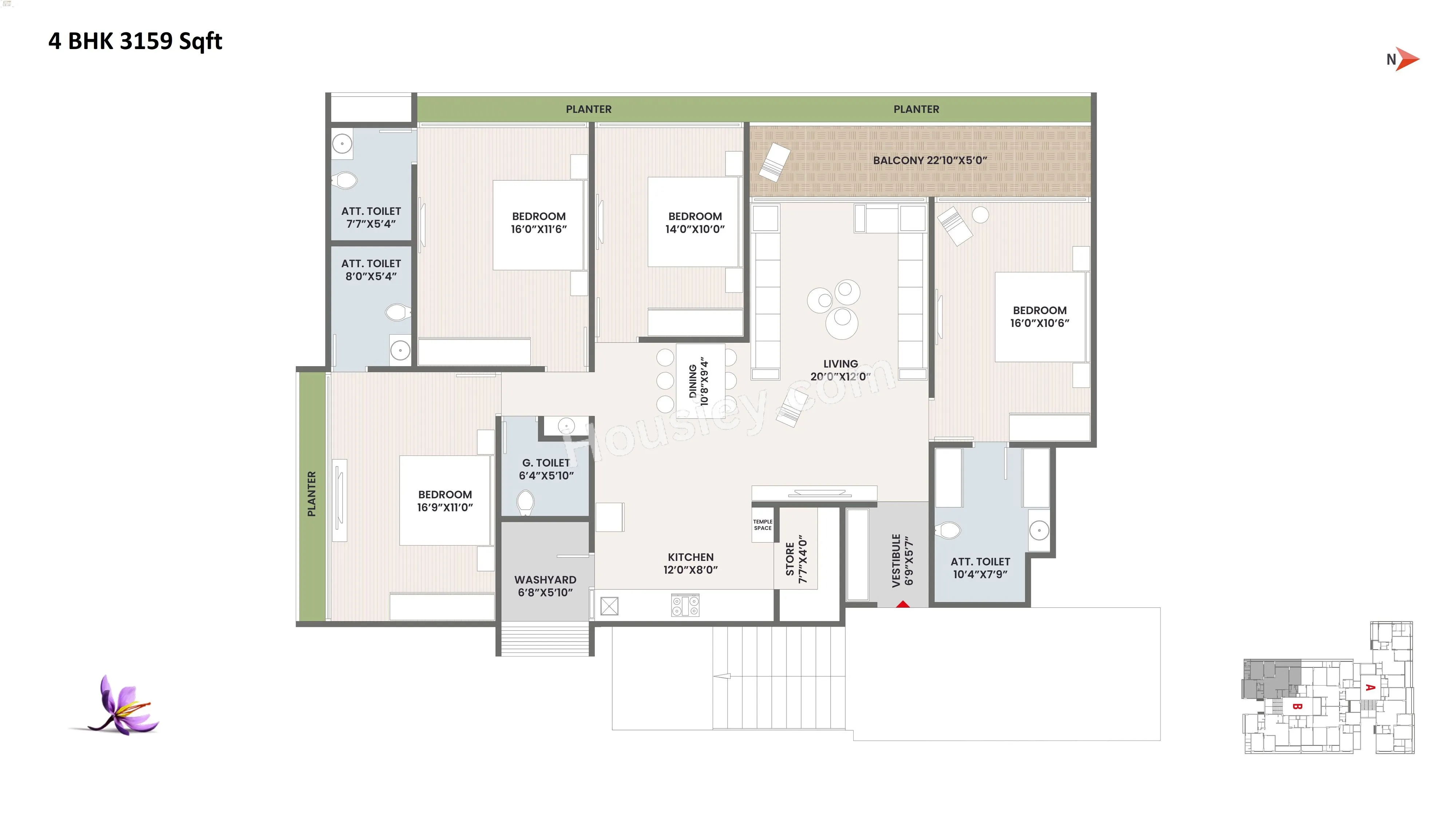 Shlok Abhilasha Unit plan - 1737 sq.ft.