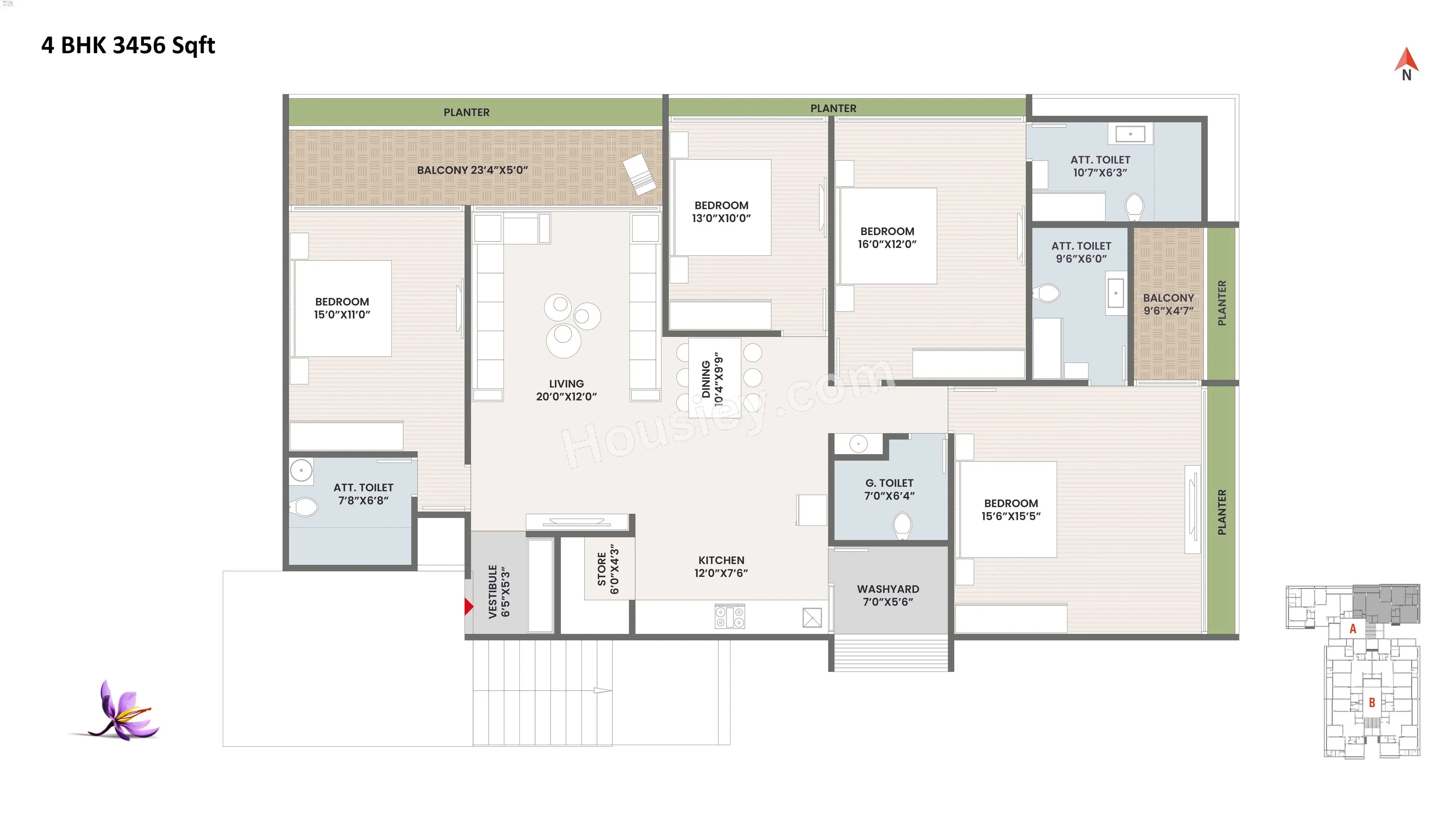 Shlok Abhilasha Unit plan - 1900 sq.ft.
