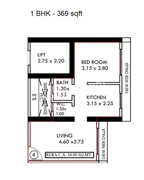 Shraddha Evoque Unit plan - 369 sq.ft.