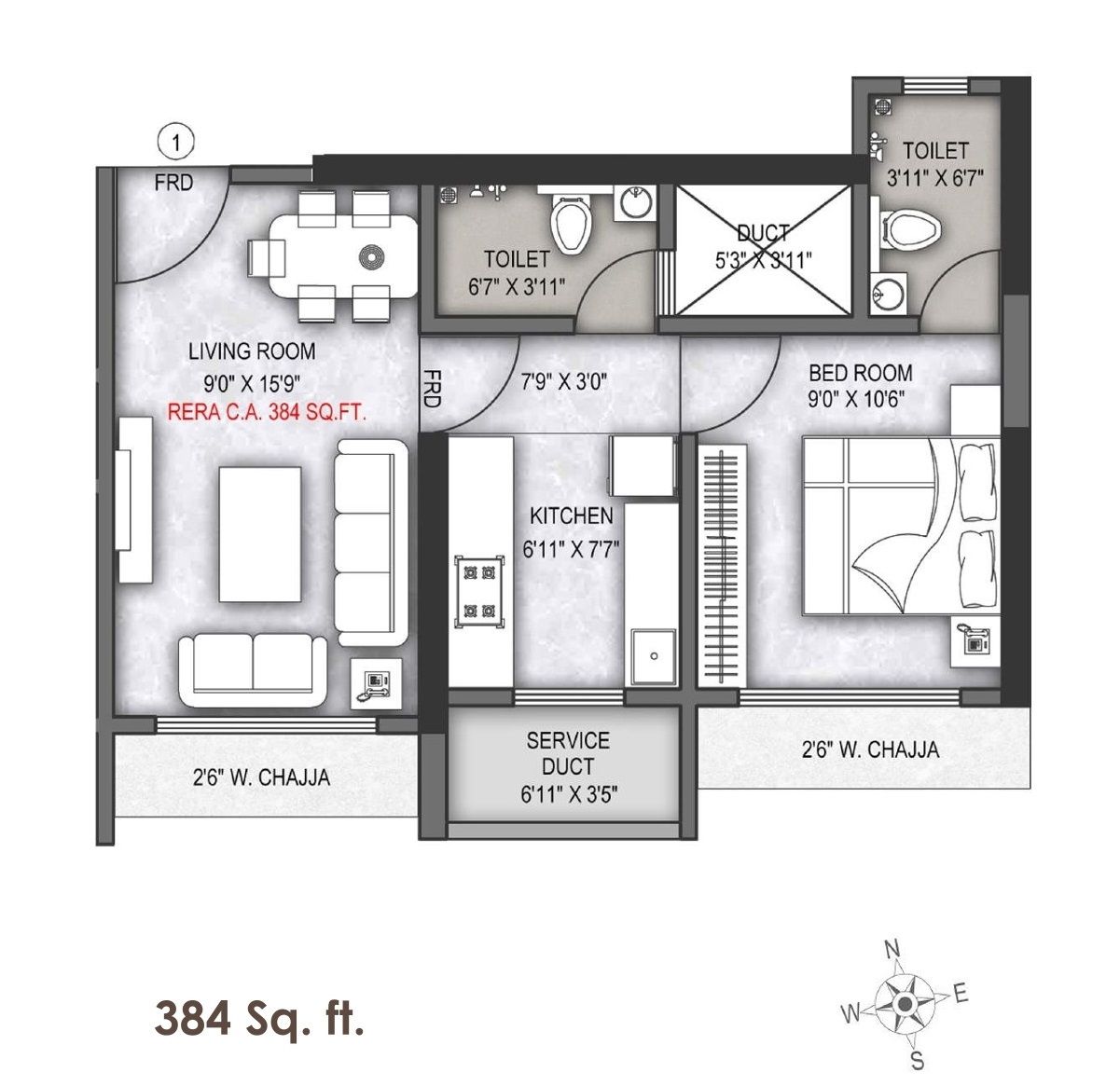 Shraddha Palacious Unit plan - 384 sq.ft.
