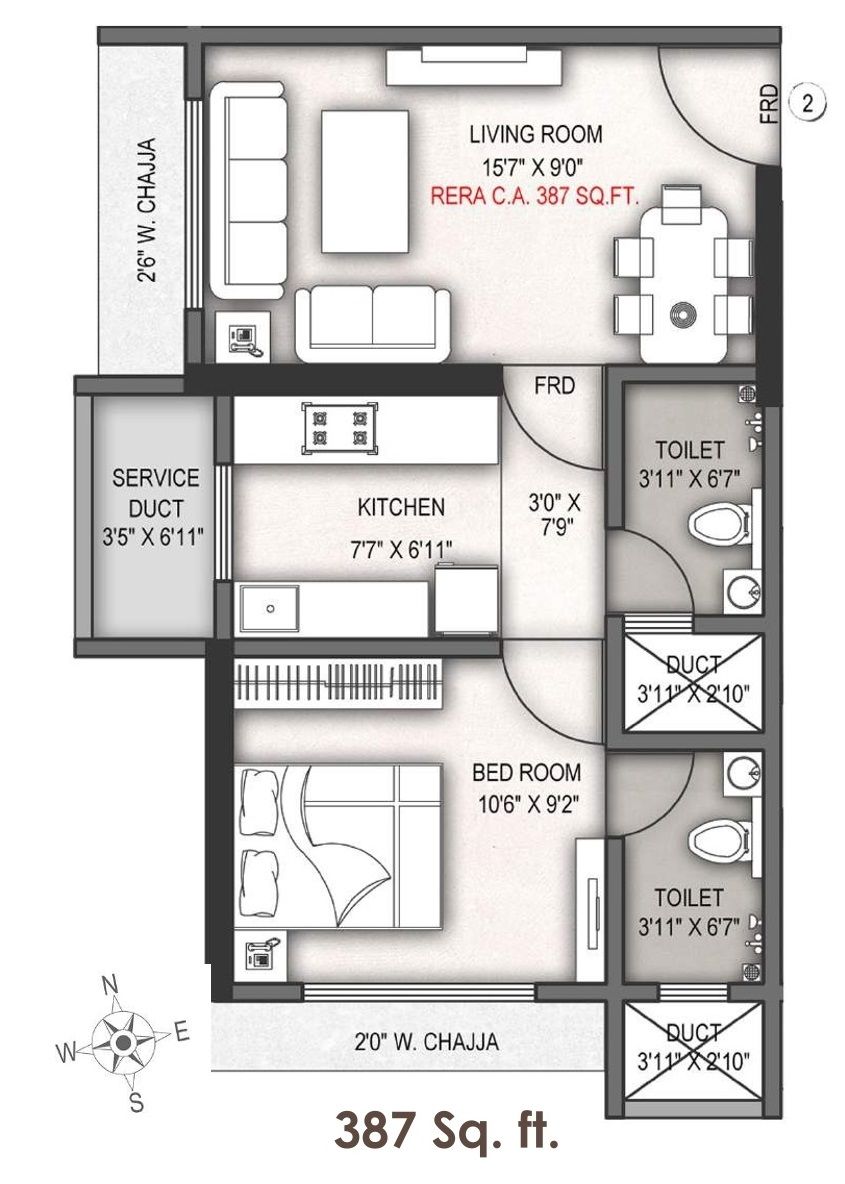Shraddha Palacious Unit plan - 387 sq.ft.