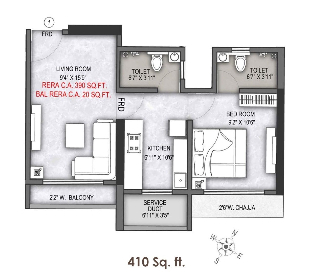Shraddha Palacious Unit plan - 410 sq.ft.